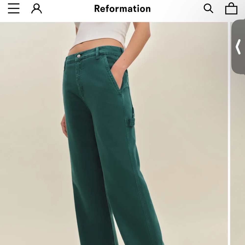 Reformation Teal Diego Mid Rise Baggy Utility Jeans